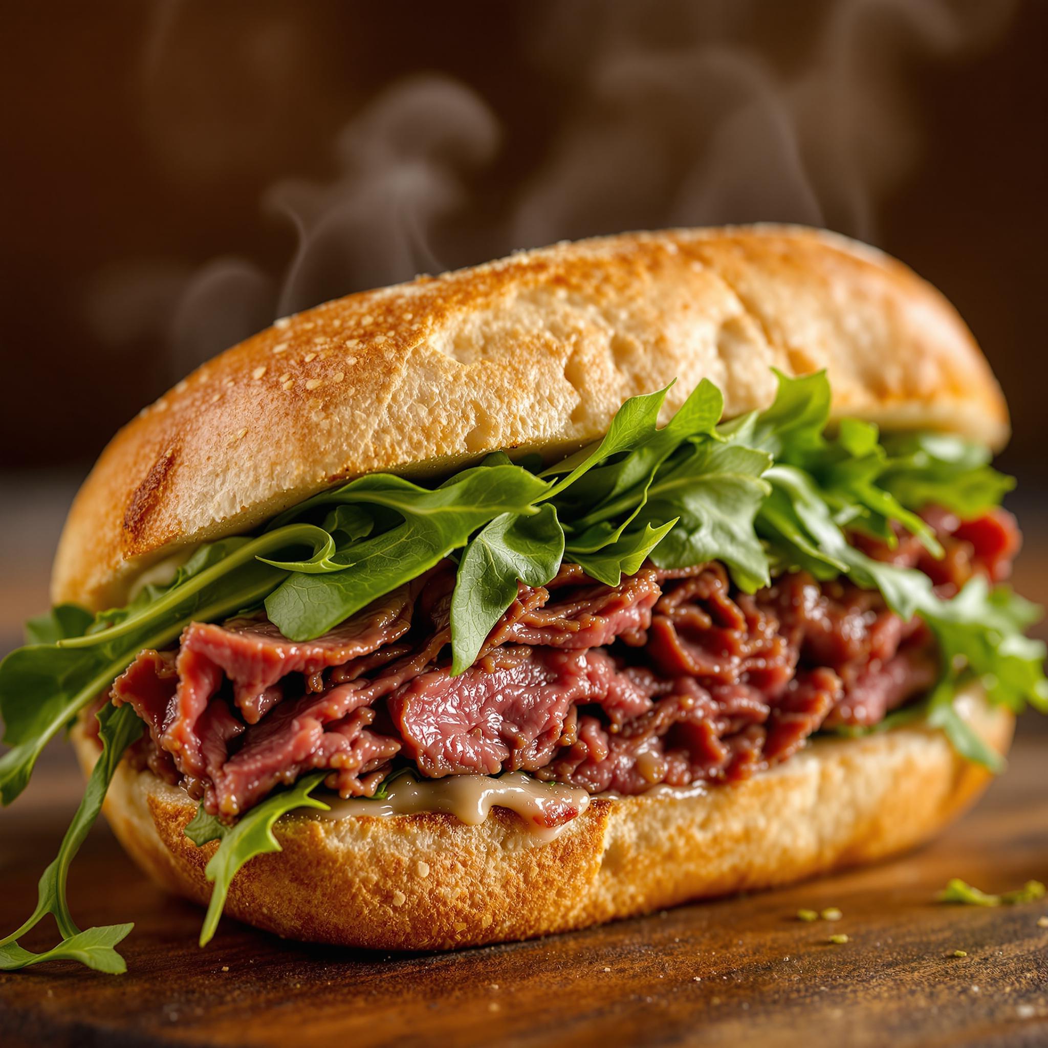 Panino gourmet con roast beef e rucola