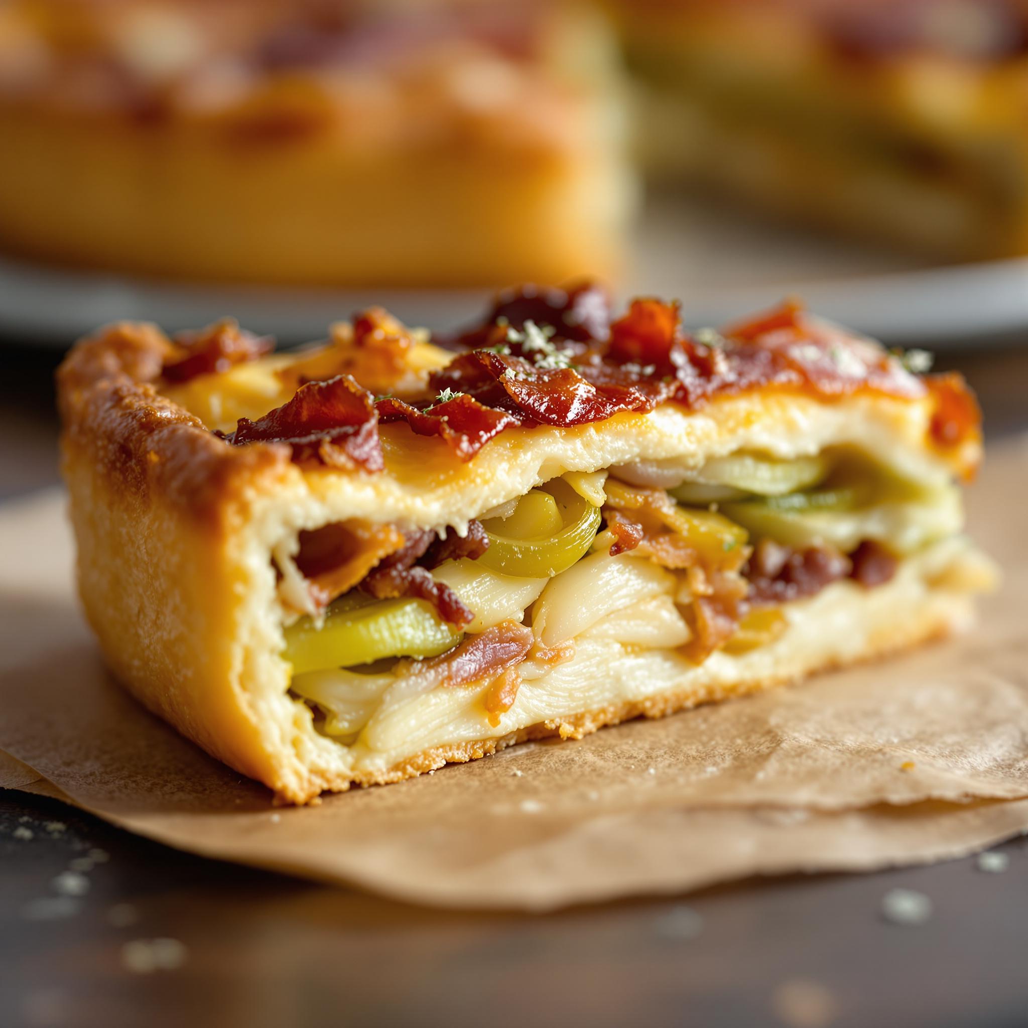 Torta salata con porri e pancetta