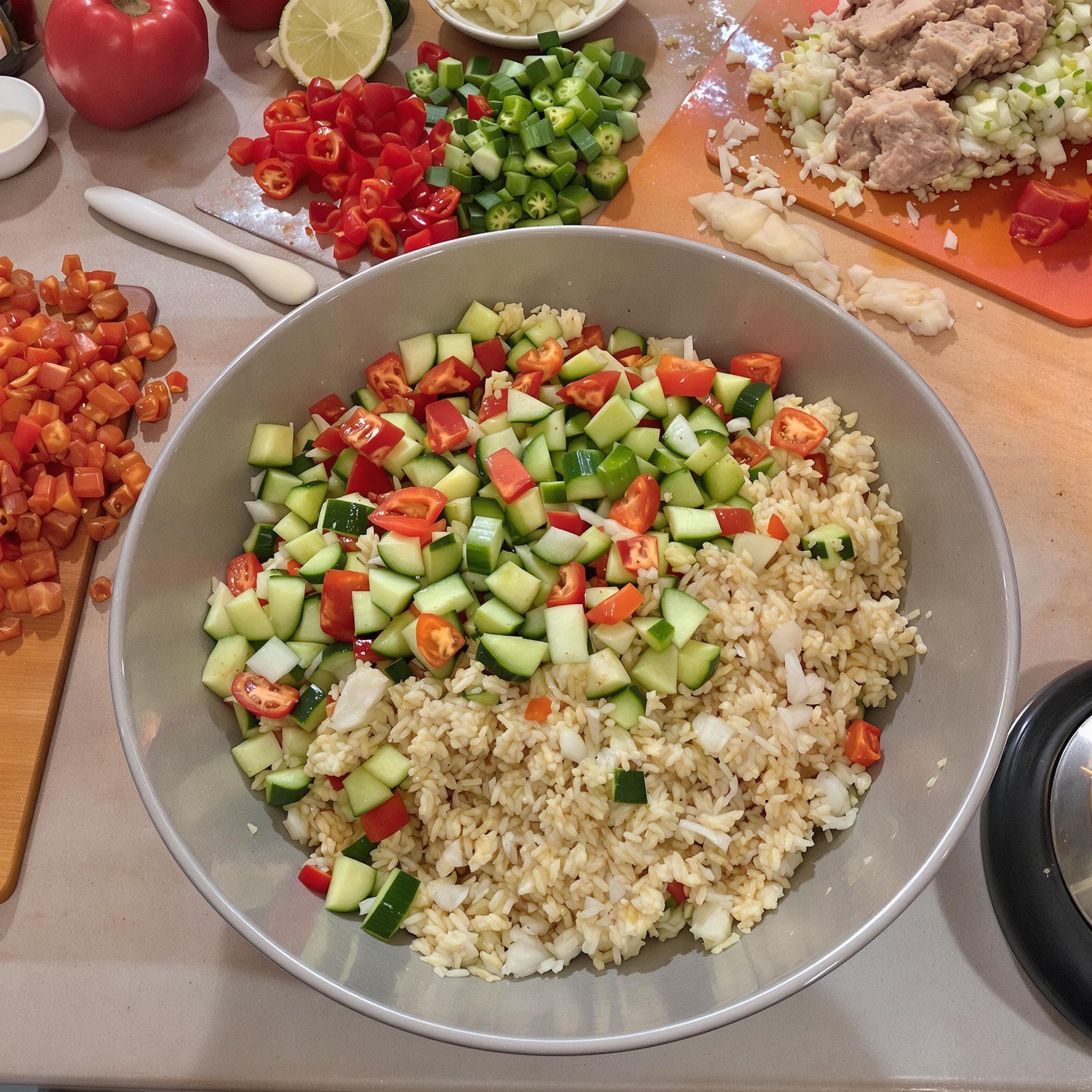 Insalata di riso con tonno e verdure