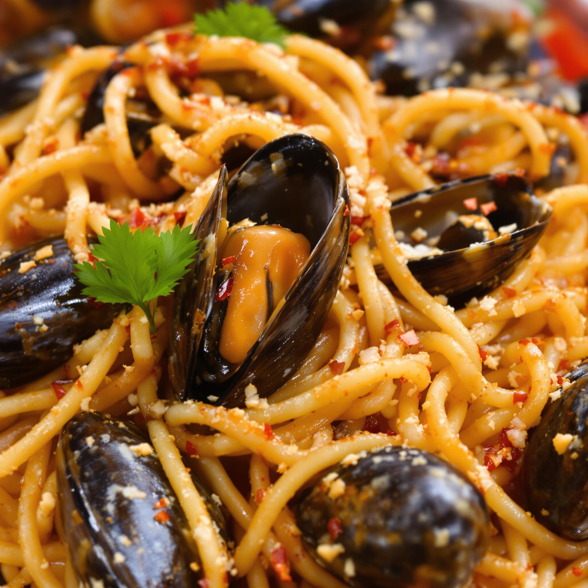 Spaghetti con cozze e peperoncino