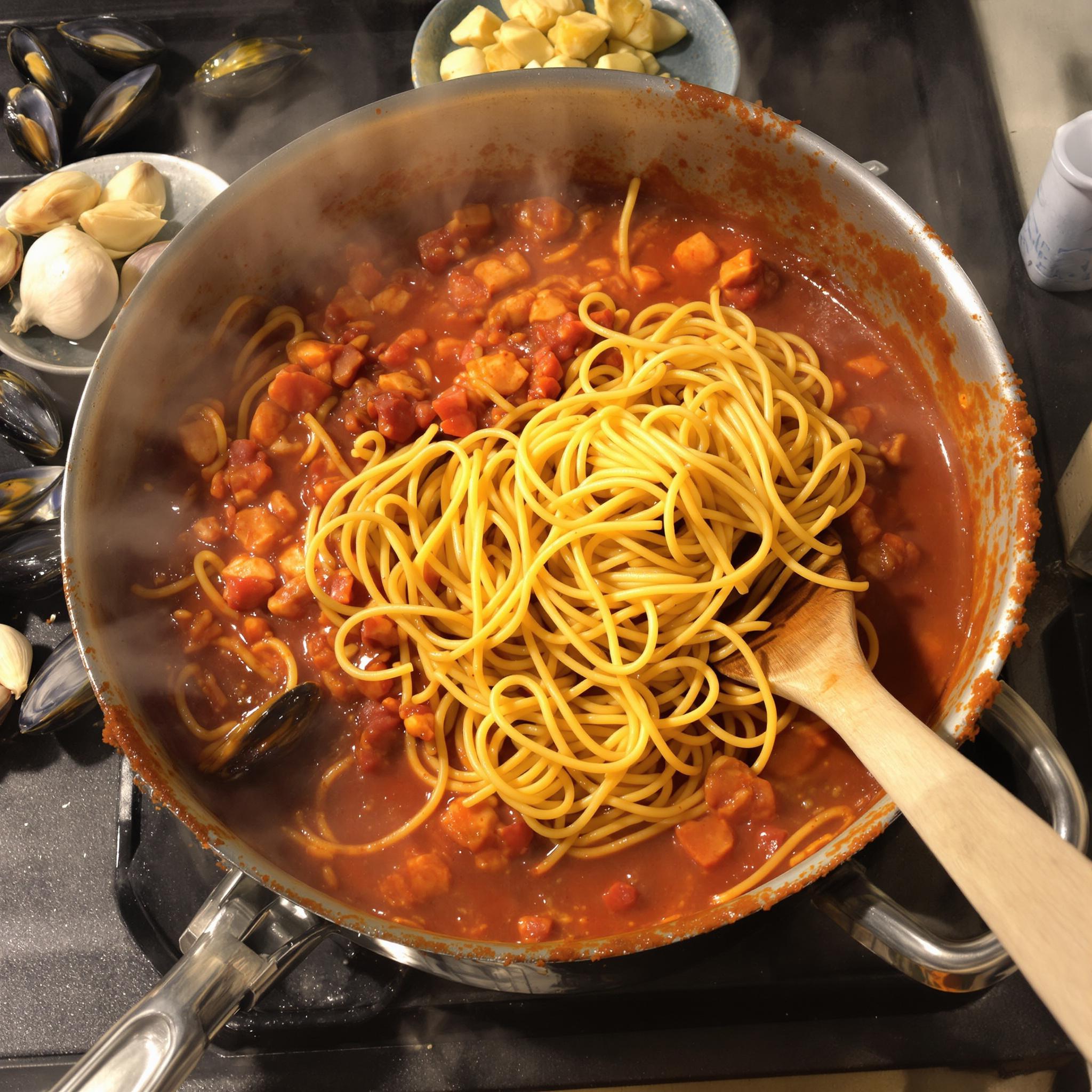 Spaghetti con cozze e peperoncino