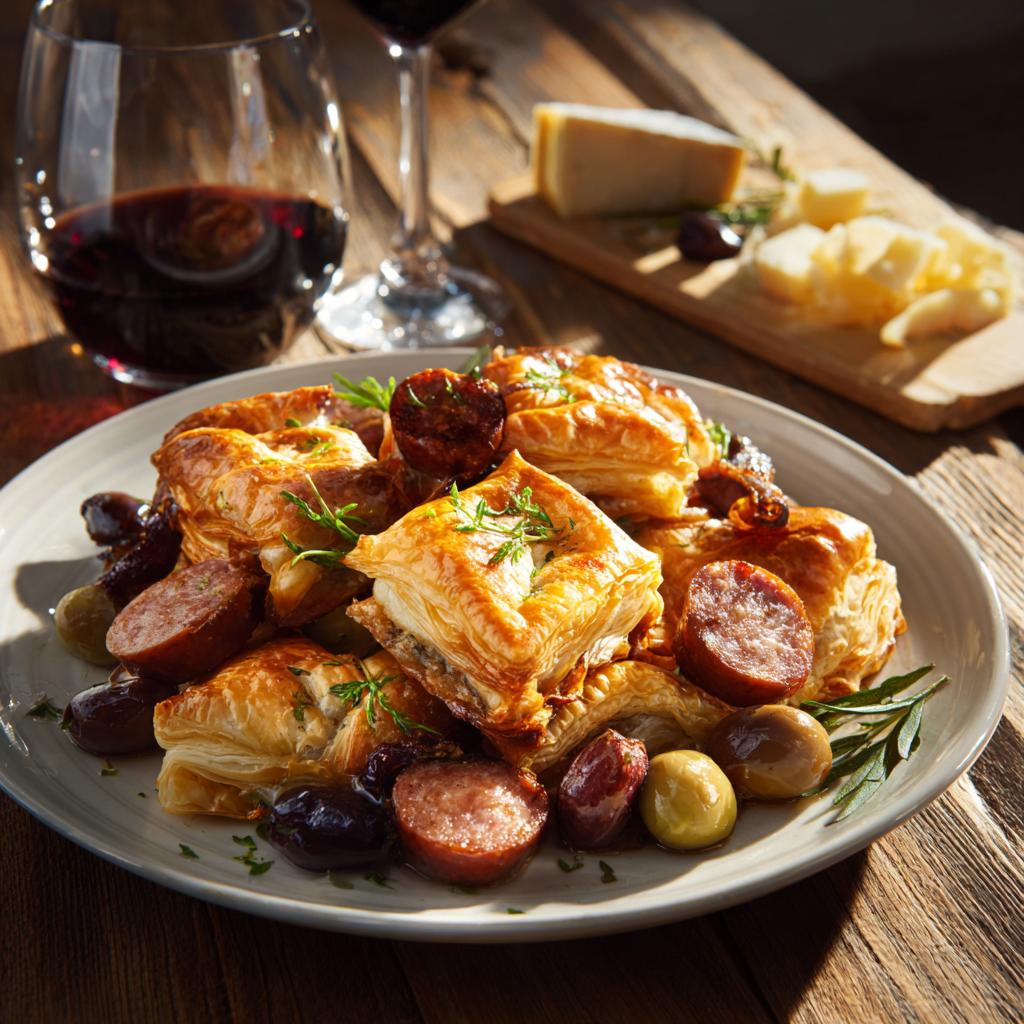 antipasti con pasta sfoglia e wurstel