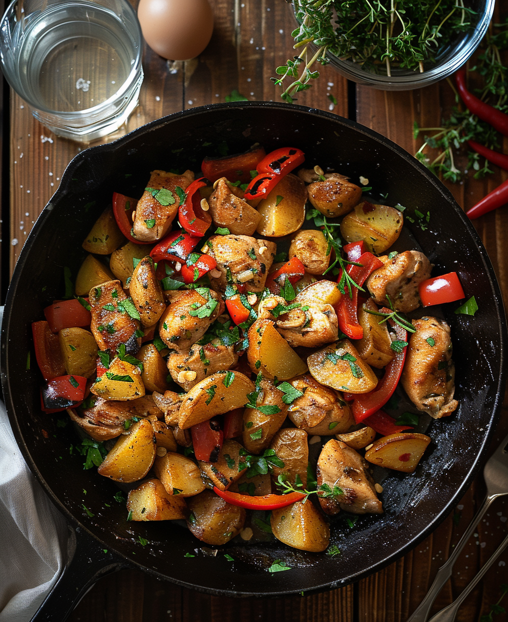 ricetta pollo e peperoni in padella