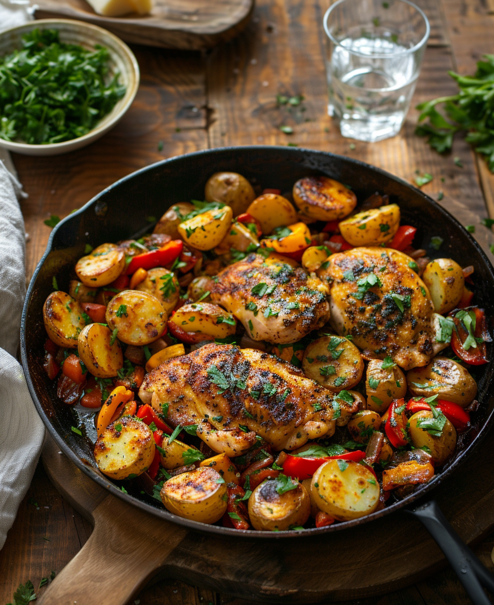 ricetta pollo e peperoni in padella