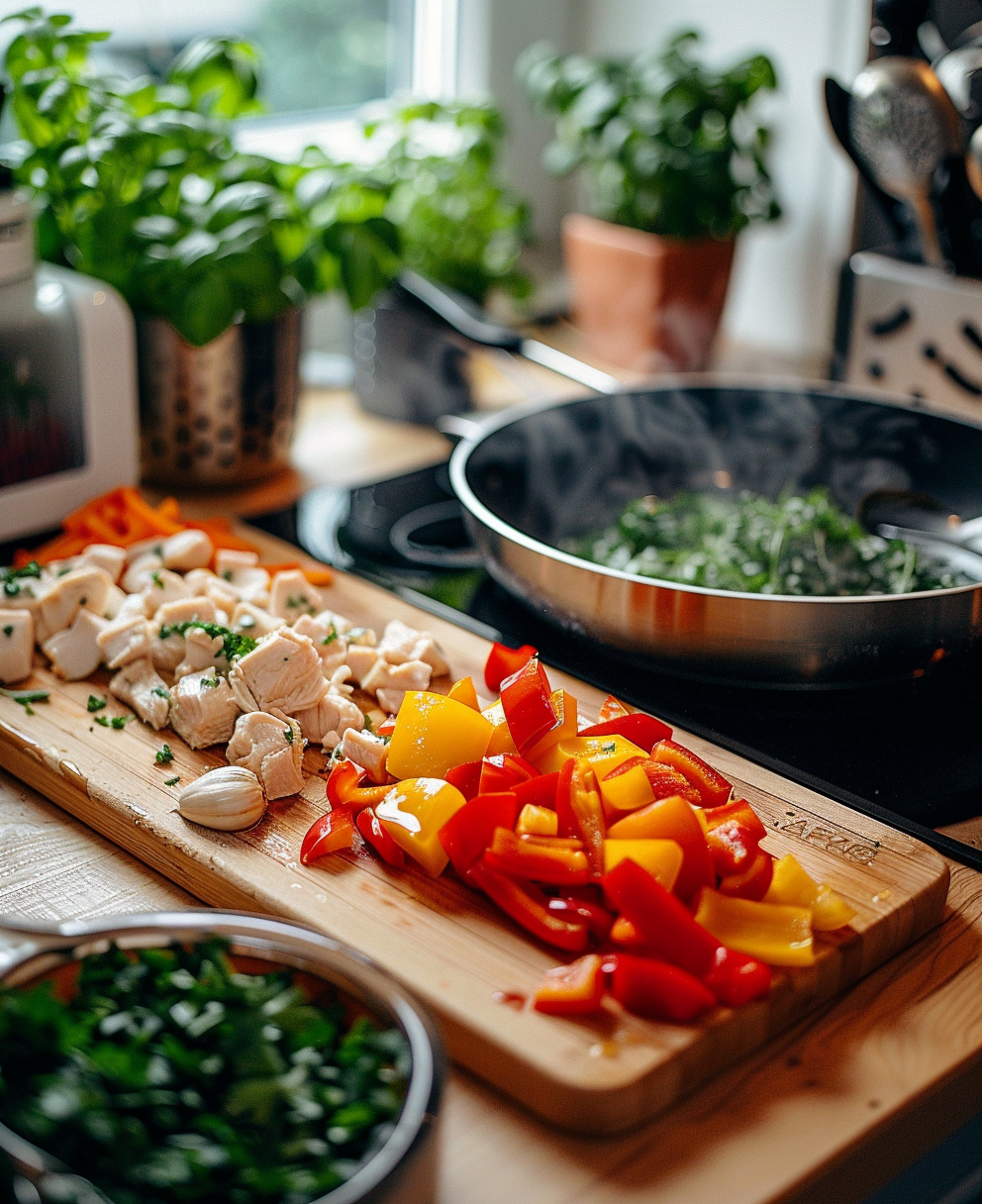 ricetta pollo e peperoni in padella