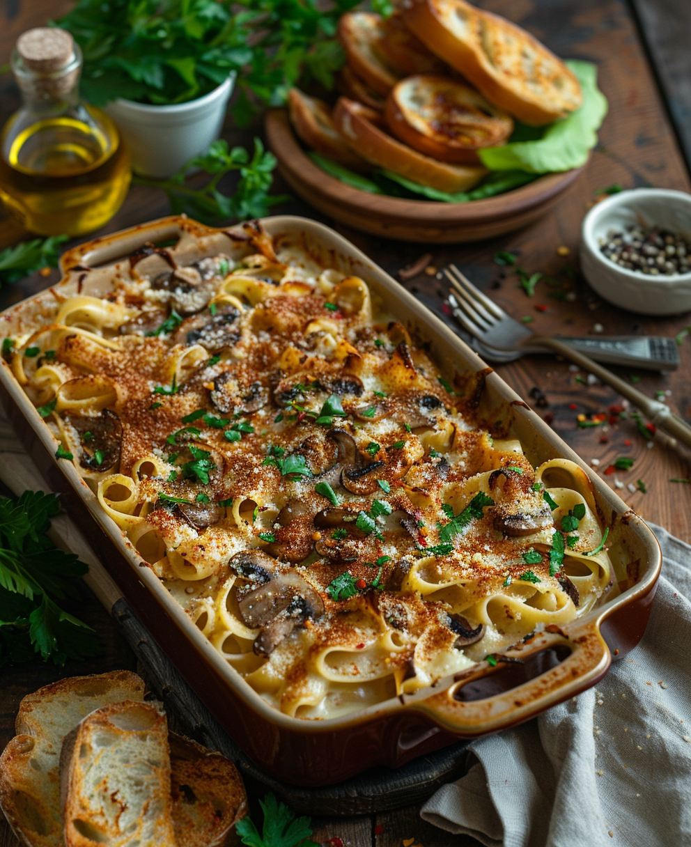 Pasta al forno con funghi