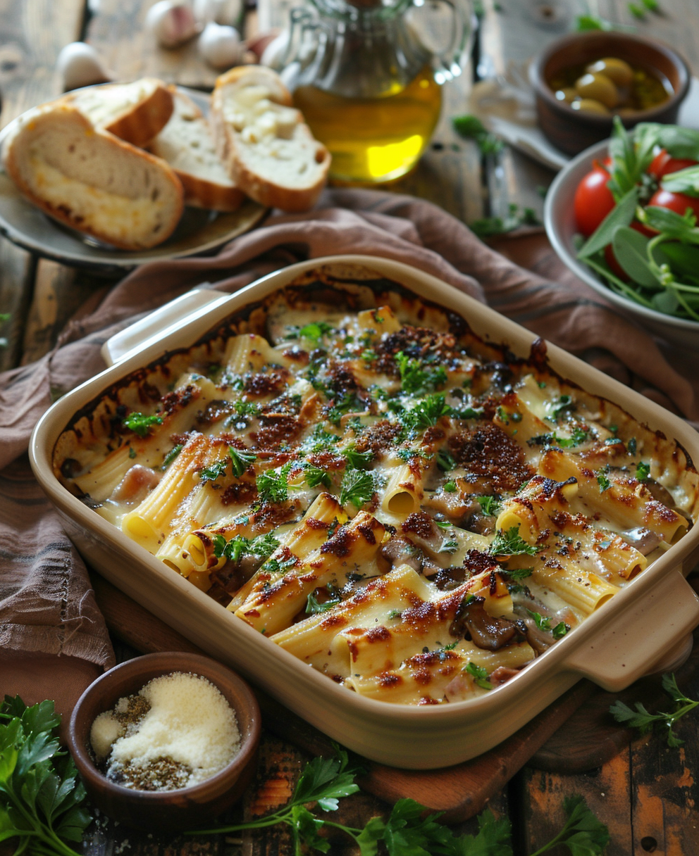 Pasta al forno con funghi