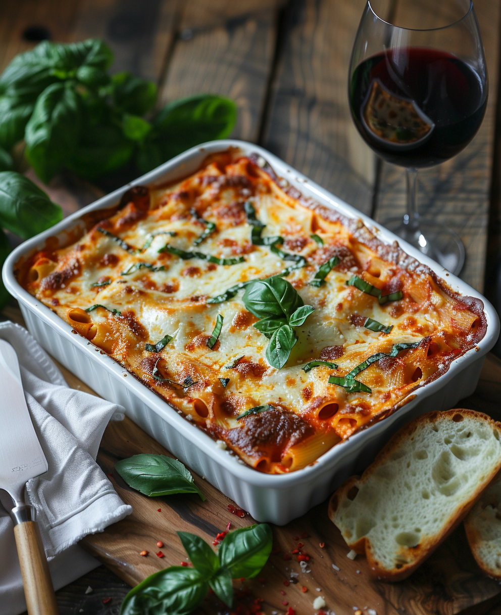 Pasta al forno con pomodoro e mozzarella