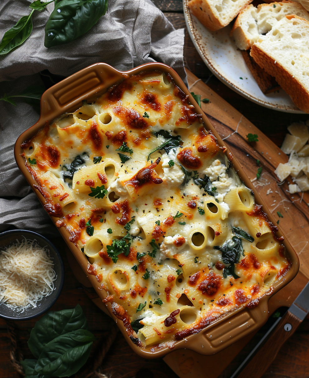 Pasta al forno con ricotta e spinaci