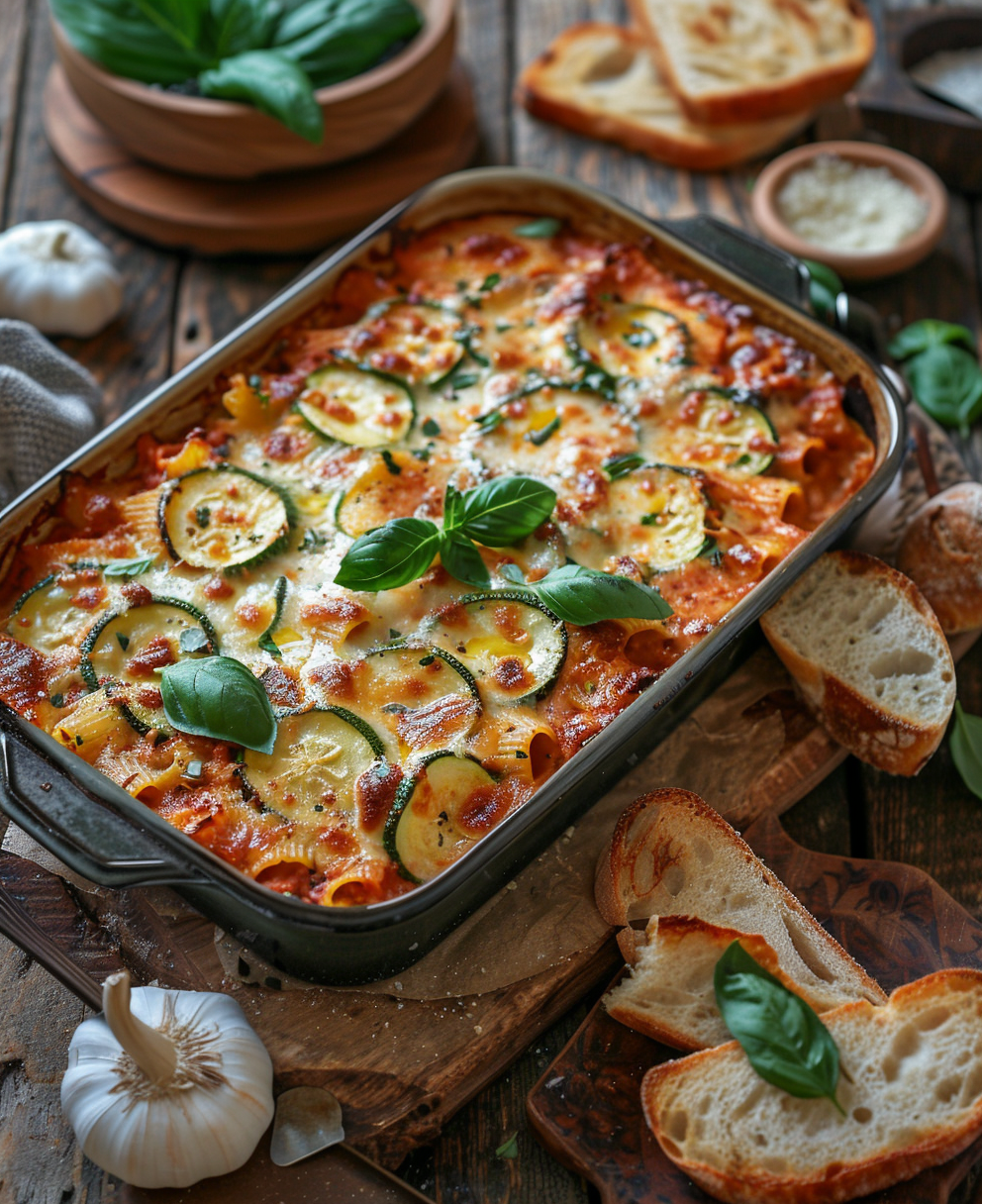 Pasta al forno con zucchine e mozzarella