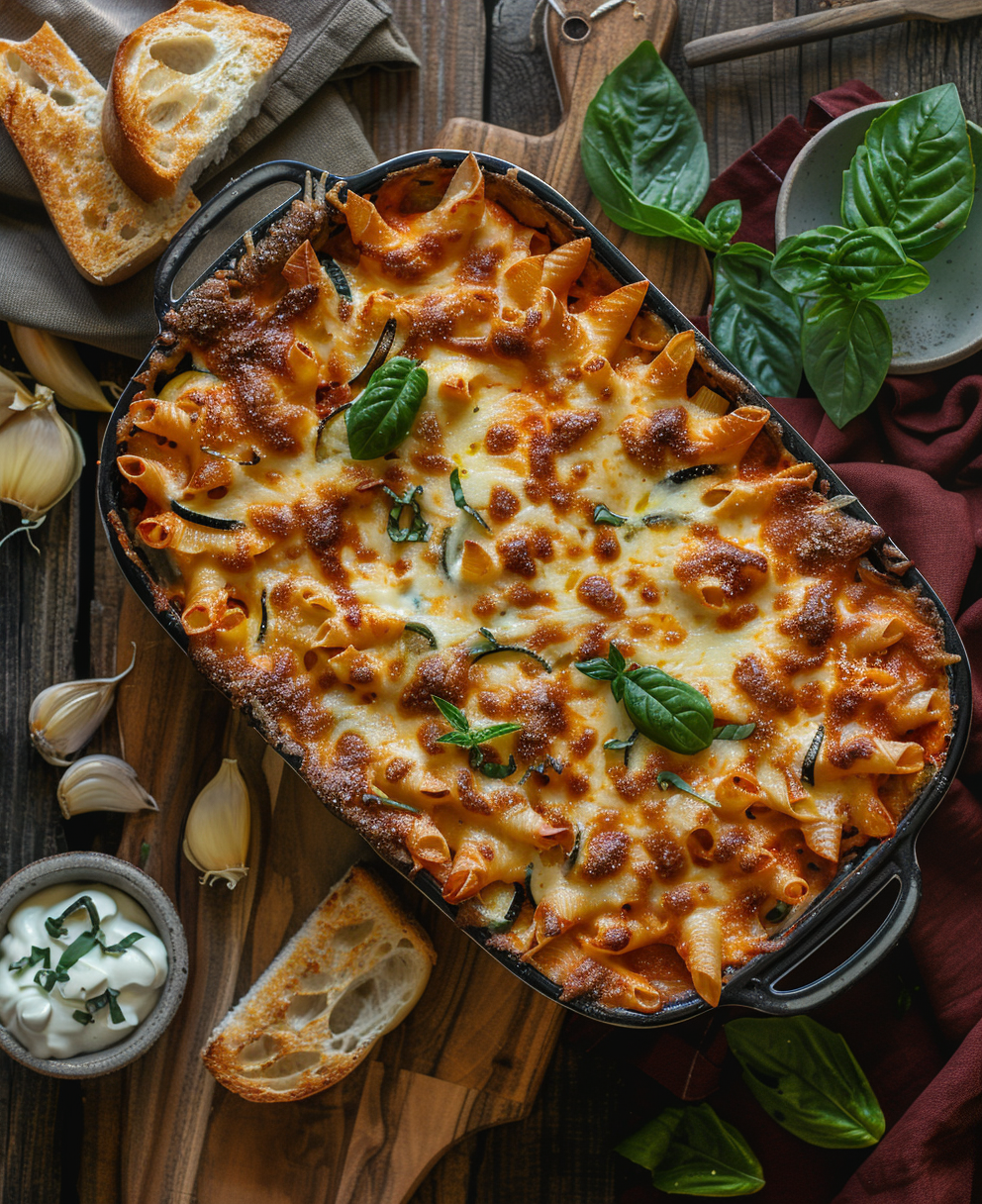 Pasta al forno con zucchine e mozzarella