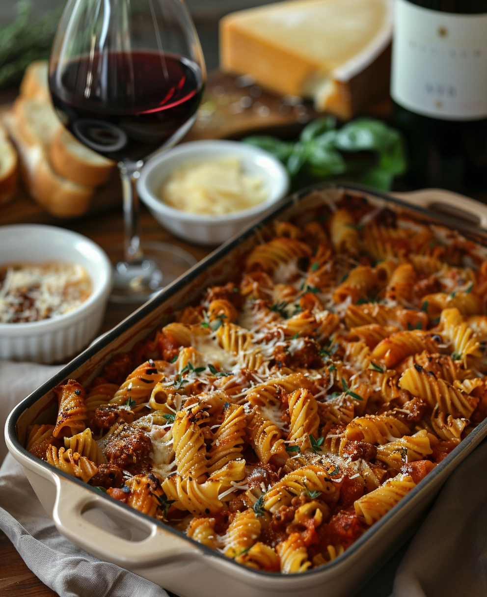 Pasta con piselli al forno