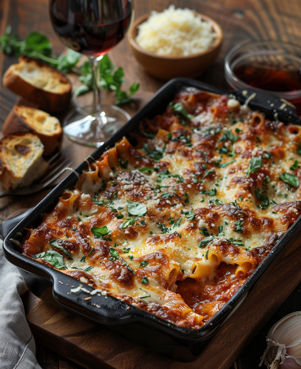 Pasta con piselli al forno