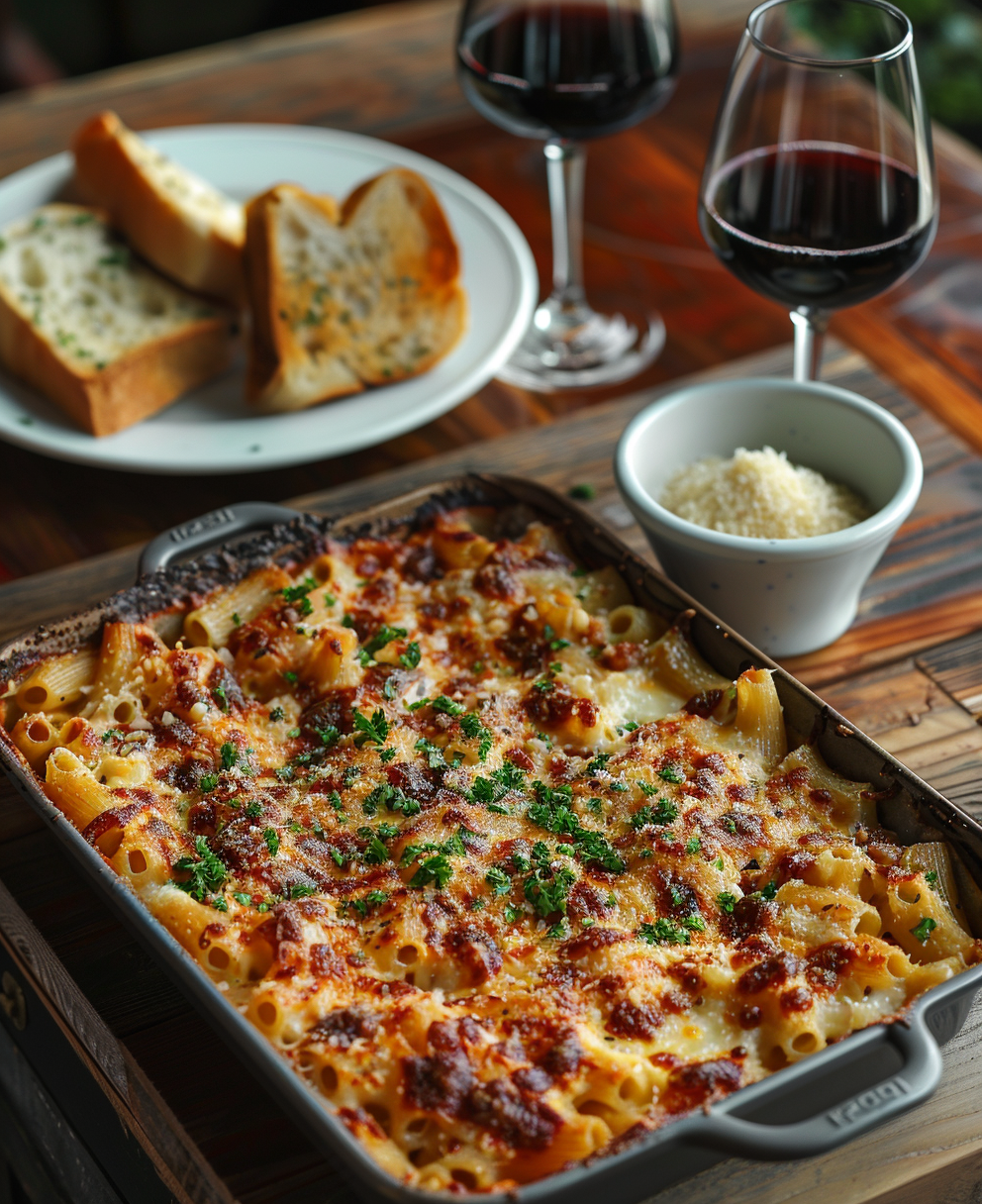 Pasta con piselli al forno