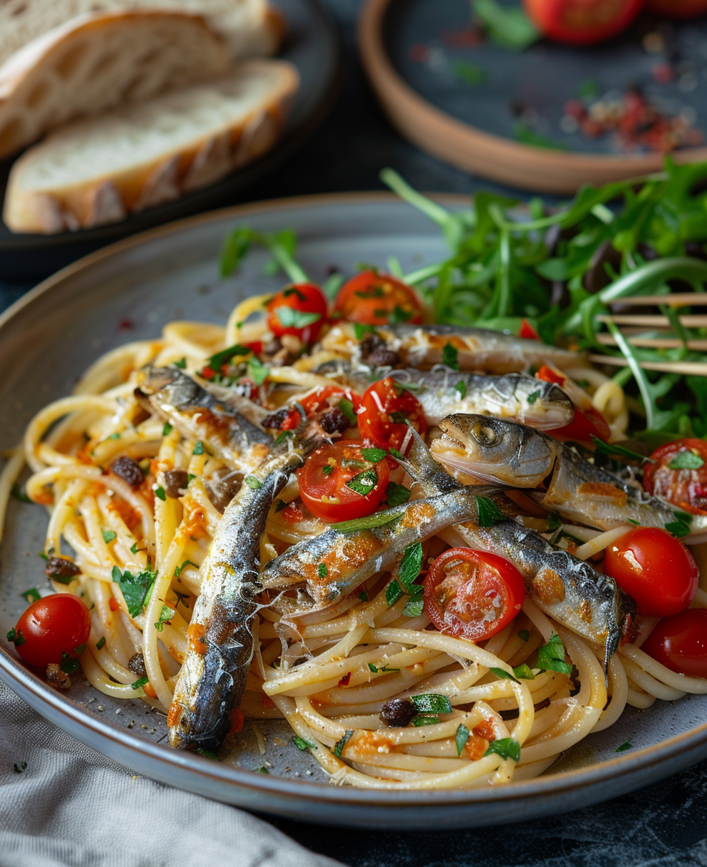 Pasta con sarde fresche e pomodorini