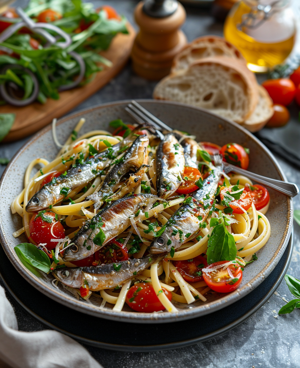 Pasta con sarde fresche e pomodorini