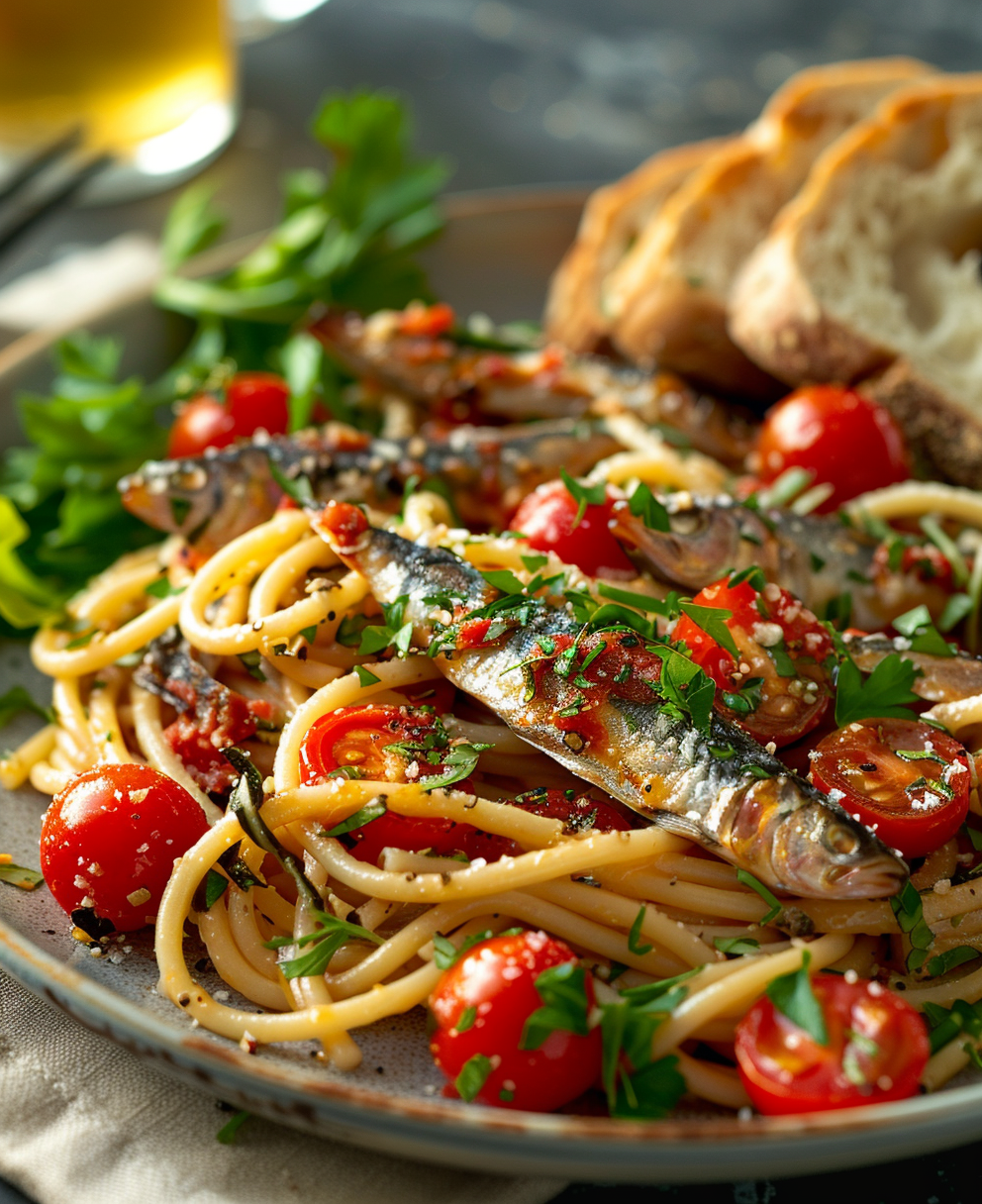 Pasta con sarde fresche e pomodorini