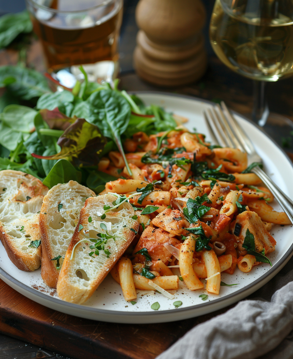 Pasta con spinaci freschi