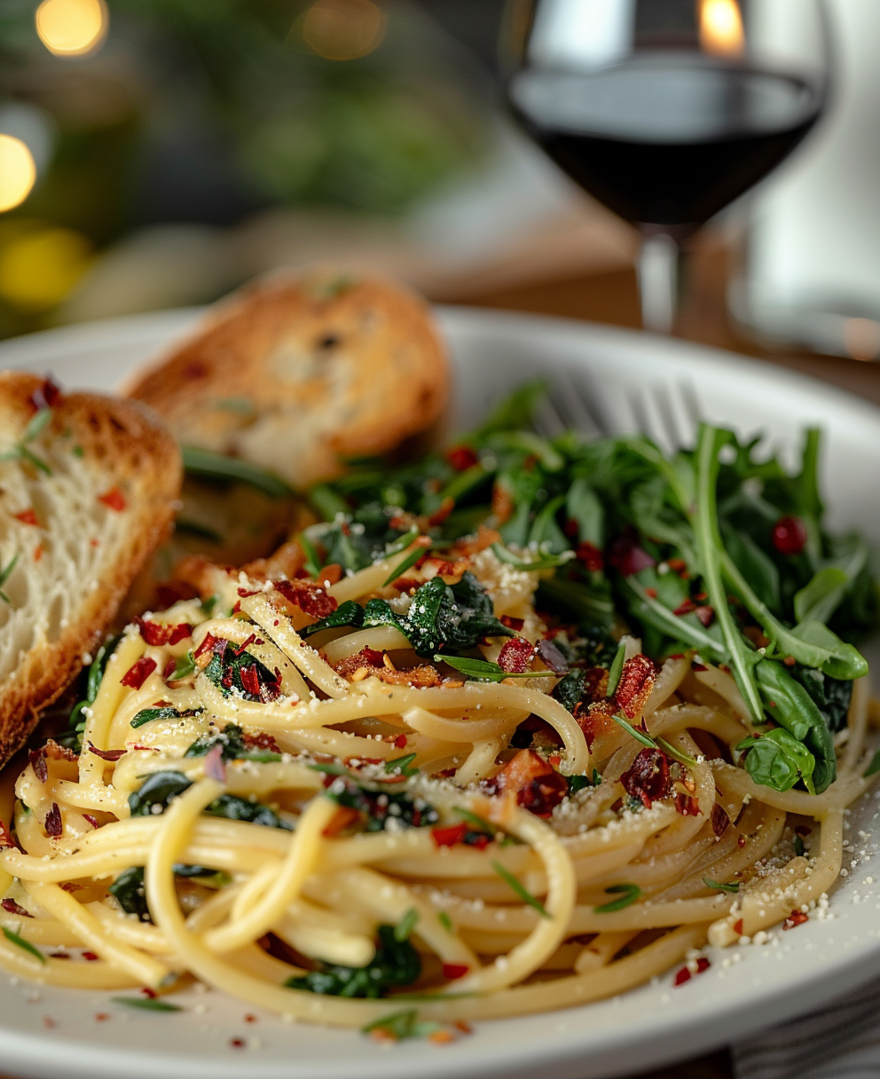 Pasta con spinaci freschi