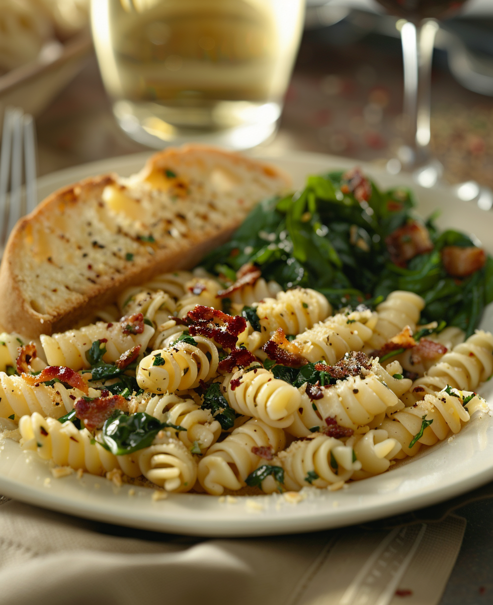 Pasta con spinaci freschi