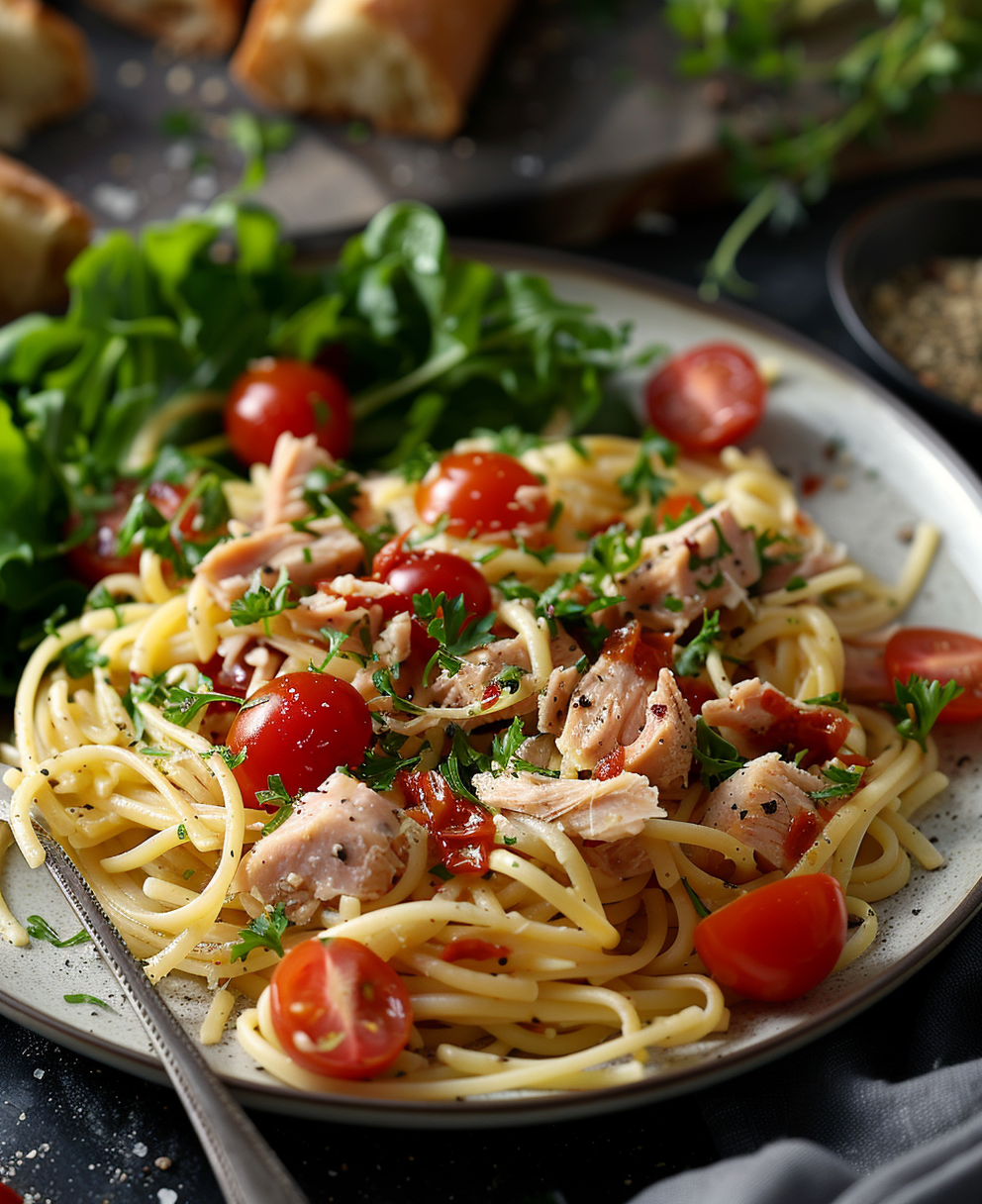 Pasta con tonno fresco e pomodorini