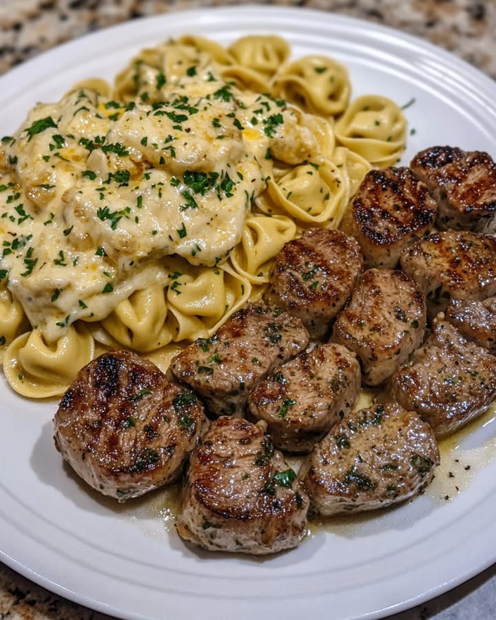 Bistecca Burro Aglio Tortellini Alfredo