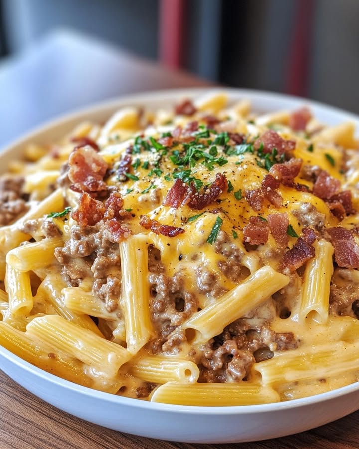 Pasta Alfredo Cheeseburger Carica