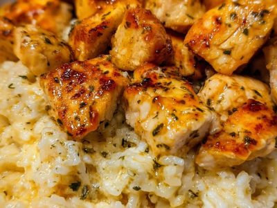 Bocconcini di Pollo Cremosi e Riso alla Crema di Aglio