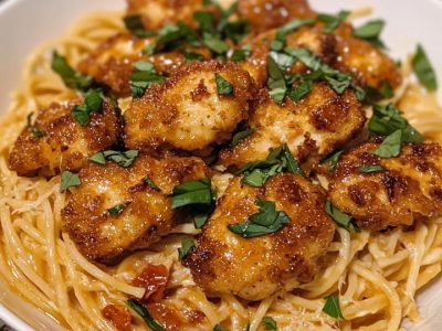 Bocconcini di Pollo Croccanti e Spaghetti Alfredo: Delizia in 30 Minuti
