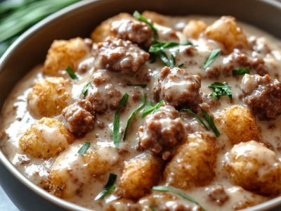 Bowl di Tater Tot con Salsiccia e Gravy: Ricetta Per Colazione Speciale